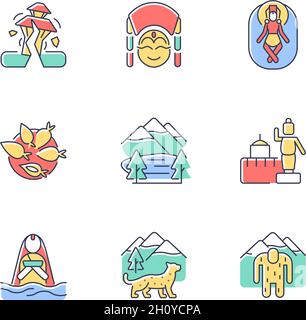 Culture of Nepal RGB color icons set Stock Vector