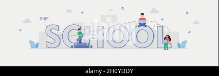 School concept panoramic web template for advertising - Vector illustration Stock Vector