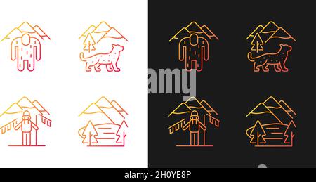 Mountaineering in Nepal gradient icons set for dark and light mode Stock Vector