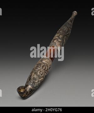 Tobacco Pipe, early to mid-1800s. Japan, Edo period (1615-1868). Bamboo and silver; overall: 31.4 cm (12 3/8 in.). Stock Photo