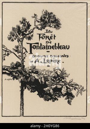 Fontainebleau Forest: Frontispiece (La Forêt de Fontainebleau: Frontispice), 1908. Auguste Louis Lepère (French, 1849-1918), A. Desmoulins, Published in Revue Illustrée, 1887-90. Wood engraving from bound volume of 34 ; image: 29.1 x 21.7 cm (11 7/16 x 8 9/16 in.). Stock Photo
