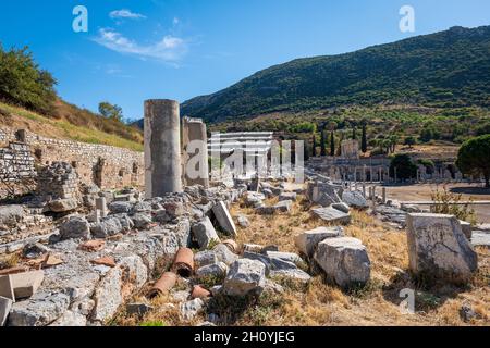 Ephesus Ancient City in Selcuk, Turkey, the view of world famous ruins in Ephesus, a UNESCO World Heritage site. Stock Photo