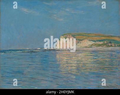 Low Tide at Pourville, near Dieppe, 1882, 1882. Claude Monet (French, 1840-1926). Oil on fabric; framed: 65.4 x 106.7 x 10.5 cm (25 3/4 x 42 x 4 1/8 in.); unframed: 59.9 x 81.3 cm (23 9/16 x 32 in.).  This is one of several views Monet painted of the cliffs and sand flats of Pourville, a small fishing village on the Normandy coast of France. The title indicates a momentary stage in the continuous cycle of nature, just as the quick, spontaneous application of paint reflects Monet's efforts to capture shifting effects of light, weather, and tide. The paint layers under the beach indicate that th Stock Photo