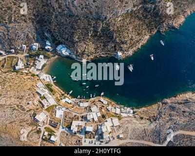 Aerial view on Cheronissos bay and port, Sifnos greek island Stock Photo