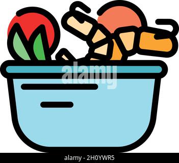 Wok menu cook icon. Outline Wok menu cook vector icon color flat isolated Stock Vector