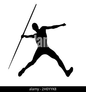 athlete thrower javelin throw in decathlon black silhouette Stock Photo