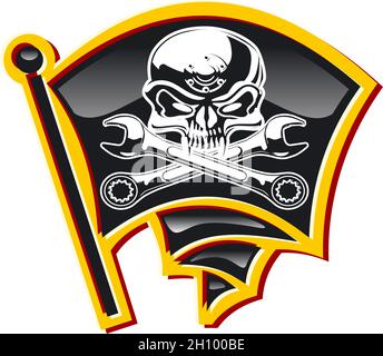 motor Jolly Roger badge Available EPS-8 vector format separated by groups and layers for easy edit Stock Vector