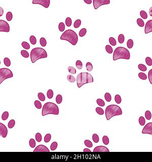 Seamless pattern for textile design. Seamless light pink coloured paw print background Stock Vector