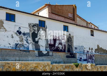 Trasmoz, Spain - October 7, 2021: Decoration of the houses at the entrance of the town, Trasmoz the only municipality in Spain excommunicated by the C Stock Photo