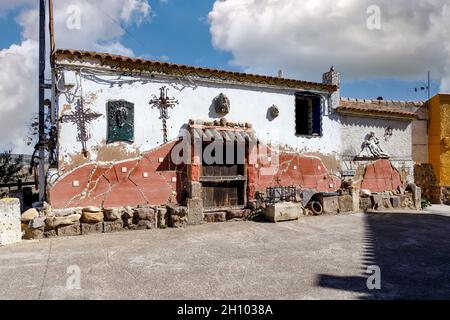 Trasmoz, Spain - October 7, 2021: Church square and witchcraft museum, Trasmoz is the only municipality in Spain excommunicated by the Catholic Church Stock Photo