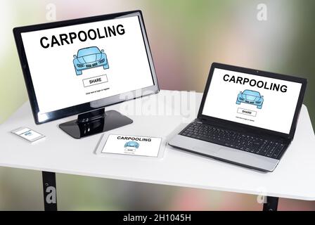 Carpooling concept shown on different information technology devices Stock Photo