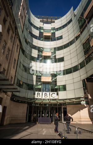 Broadcasting House, the headquarters of the BBC in Portland Place and Langham Place, London, England, UK