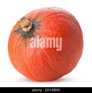 Fresh red hokkaido pumpkin isolated on white background. Clipping Path. Full depth of field. Stock Photo