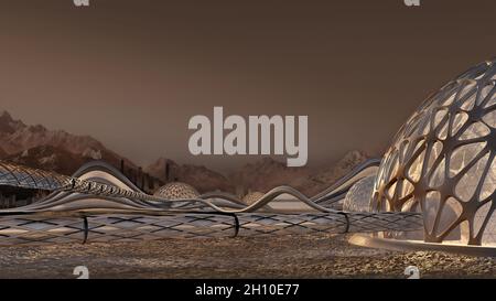 3D rendered Mars colony with futuristic architecture, dome structures ...