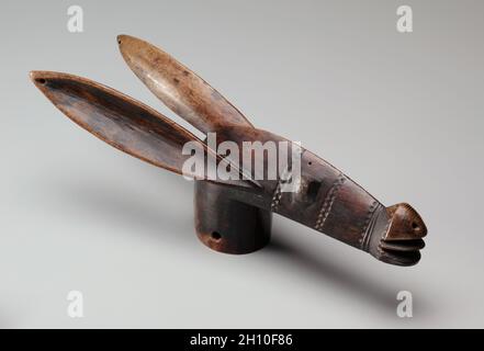 Head of a Hobbyhorse (korèdugaso), late 1800s-early 1900s. Africa, West Africa, Mali, Bamana blacksmith. Wood and iron; overall: 40.7 cm (16 in.). Stock Photo