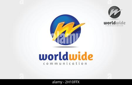 WorlWide Communication Vector Logo Template. Logo of  lighting in style of W, electric charge icon vector symbol illustration. Stock Vector