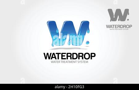 Waterdrop Water Treatment System Vector Logo Illustration. W letter logo with blue water and drops. Water treatment system. Vector design template. Stock Vector