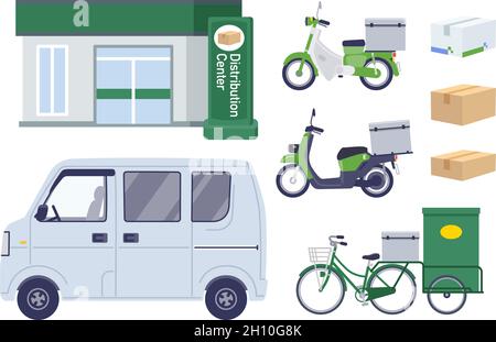 Shipping company vehicle, store and luggage set .It's vector art so easy to edit. Stock Vector