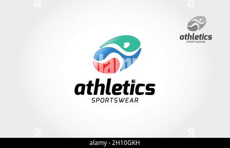 Athletics Sportswear Vector Logo Template. Fast simple stylized athlete figure. Human running vector logo. Logo template suitable for Sports related. Stock Vector