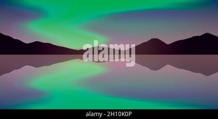 aurora borealis beautiful polar lights by the lake Stock Vector