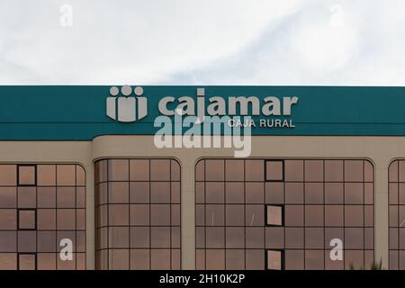 VALENCIA, SPAIN - OCTOBER 15, 2021: Cajamar Caja Rural is a Spanish financial services company Stock Photo