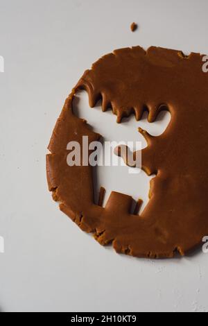 Beautiful deer carved on raw ginger dough Concept of Stock Photo