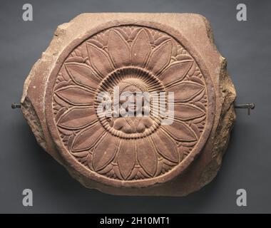 Double-Faced Crossbar from a Railing: Female Figure (verso), c. 150 BC. India, Madhya Pradesh, Bharhut, Shunga Period. Plum-colored sandstone; overall: 55.9 x 66 cm (22 x 26 in.). Stock Photo