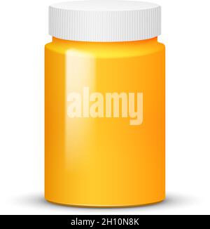 Yellow Plastic Bottles with Cap for Cosmetics, Drugs, Vitamins, Pills or Capsules Stock Vector