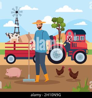 farmer and tractor Stock Vector