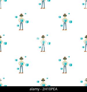 Man in futuristic glasses pattern seamless background texture repeat wallpaper geometric vector Stock Vector