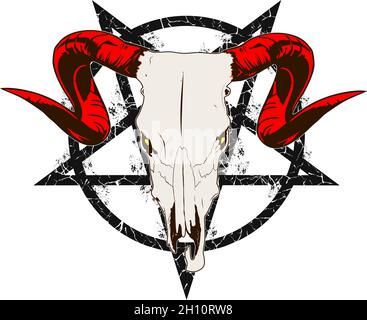 Baphomet pentagram goat skull vector illustration. The pentagram, the sign of Lucifer. The head of a horned Goat in a pentagram. Stock Vector