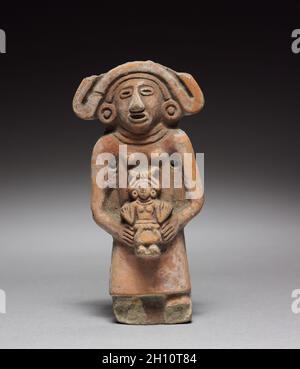 Mother-and-Child Figurine, 1325-1521. Mexico, Aztec. Ceramic, pigment; overall: 12.2 cm (4 13/16 in.). Stock Photo