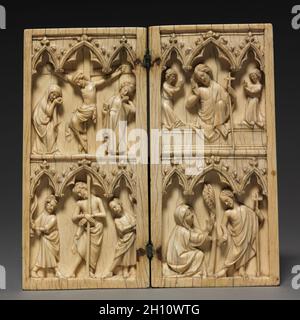 Diptych: Scenes from the Passion and Afterlife of Christ, c. 1330-1350. France, Gothic period, 14th century. Ivory; overall: 16.9 x 16.5 x 1.3 cm (6 5/8 x 6 1/2 x 1/2 in.). Stock Photo