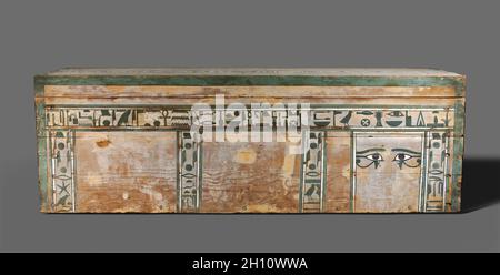 Coffin of Senbi, c. 1918-1859 BC. Egypt, Meir, Middle Kingdom, mid-Dynasty 12, reign of Amenemhat II to Sesostris III. Gessoed and painted cedar; overall: 70 x 55 cm (27 9/16 x 21 5/8 in.). Stock Photo