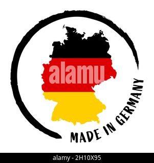 eps vector file with business stamp, round patch ' Made in Germany ' with silhouette of germany and national colors Stock Vector