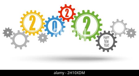 eps vector file with cooperation gears in different colors for New Year 2022 business greetings Stock Vector