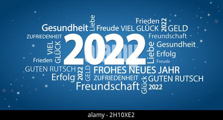 eps vector file with word cloud with new year 2022 greetings and blue background Stock Vector