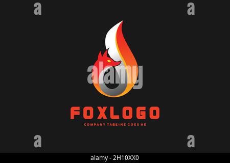fox logo design template illustration, simple orange fox in black background, usable vector logo design template for technology, business, industry, w Stock Vector