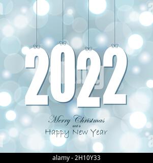 eps vector file with white colored hang tag numbers for New Year 2022 on glittering background Stock Vector