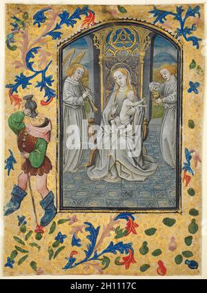 Leaf from a Book of Hours: Presentation in the Temple, c. 1470-1480. Guillaume Vrelant (Flemish, c. 1454-1481). Tempera, liquid gold, and grisaille on vellum; sheet: 10.2 x 7.3 cm (4 x 2 7/8 in.). Stock Photo