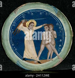 A depiction of Adam and Eve from a medieval stained glass window ...
