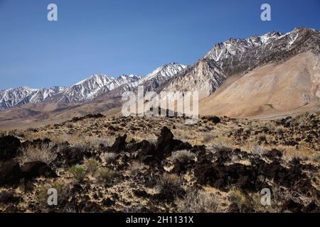 view of lava rocks along US highway 395 in California's eastern Sierra Nevada mountains Stock Photo