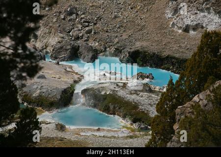 Turquoise pools at Hot Creek Geological site near Mammoth Lakes, California Stock Photo
