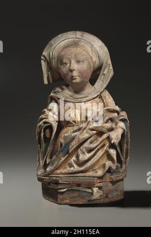 Female Bust, c. 1470-1500. Austria, 15th century. Painted and gilded lindenwood; without base: 47 cm (18 1/2 in.). Stock Photo