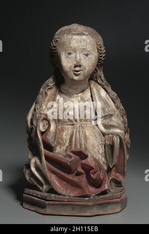 Female Bust, c. 1470-1500. Austria, 15th century. Painted and gilded lindenwood; overall: 52.7 cm (20 3/4 in.). Stock Photo