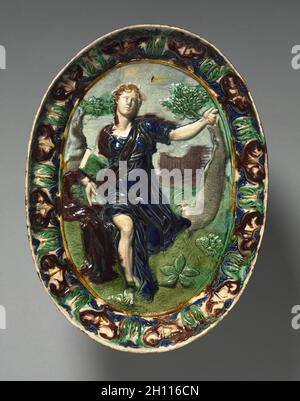 Oval Dish Depicting Cumaean Sibyl, late 1500s. Circle of Bernard Palissy (French, 1510-1589). Earthenware with lead glazes; overall: 38 x 26.4 cm (14 15/16 x 10 3/8 in.). Stock Photo