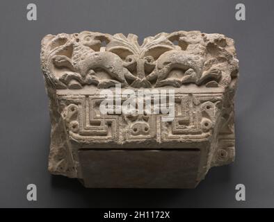 Engaged Capital with Animals, 400s - 500s. Egypt, 5th - 6th centuries, Coptic period. Limestone; overall: 21 x 34.3 x 23.2 cm (8 1/4 x 13 1/2 x 9 1/8 in.). Stock Photo