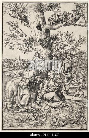 Rest on the Flight into Egypt, 1509. Lucas Cranach (German, 1472-1553). Woodcut; Stock Photo