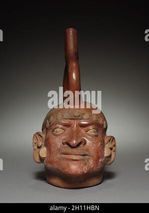 Bottle, before 1930. Peru, Mochica. Pottery; overall: 29.4 x 15.3 x 19 cm (11 9/16 x 6 x 7 1/2 in.). Stock Photo