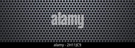 Metal hexagon wide. Steel honeycomb texture. Perforated sheet with light effect. Modern metal mesh. Geometric hexagon background. Vector Stock Vector
